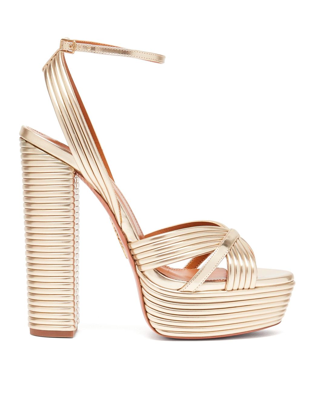 Aquazzura Sundance 140 Metallic-leather Platform Sandals | Lyst