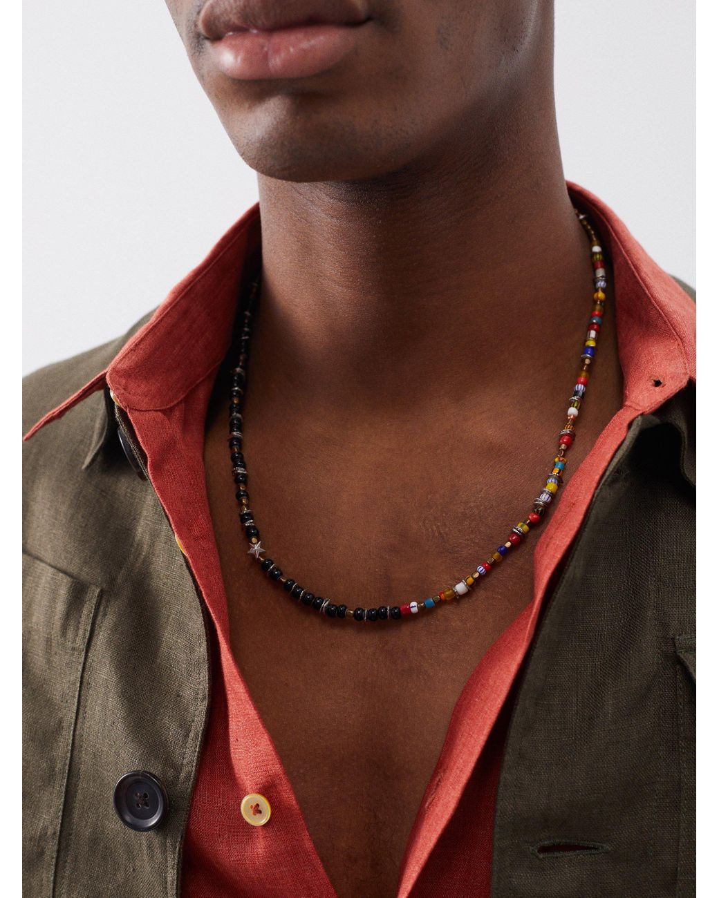 PAUL SMITH Silver-Tone and Enamel Beaded Necklace for Men