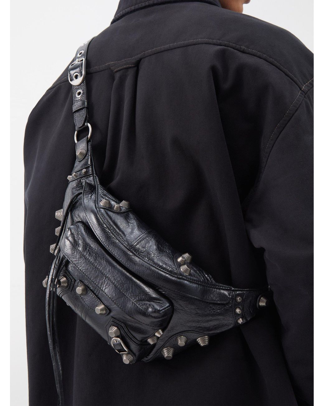 Balenciaga Le Cagole Cracked-leather Belt Bag in Black for Men | Lyst