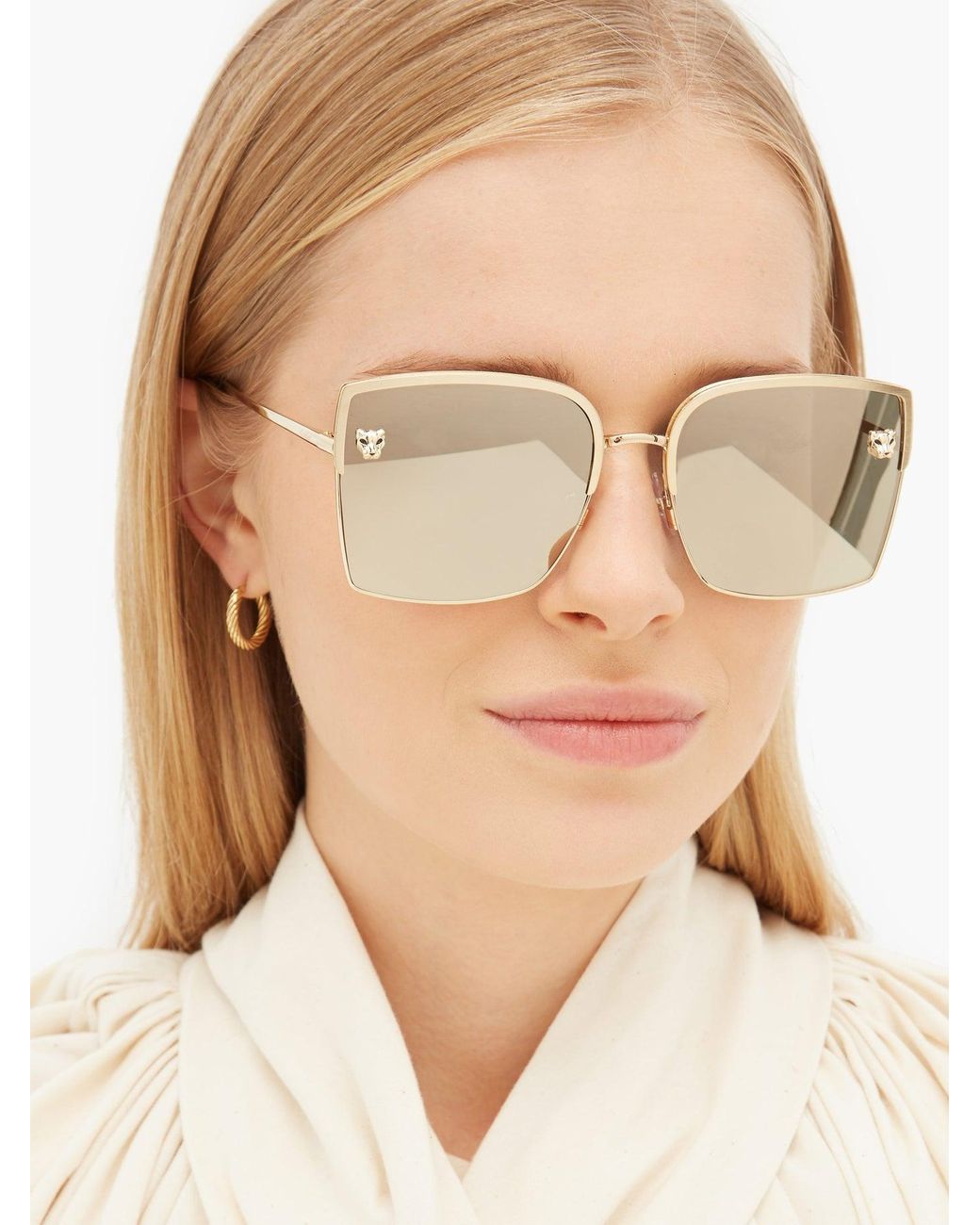 Cartier Panthère De Cartier Square-lens Metal Sunglasses in Metallic | Lyst