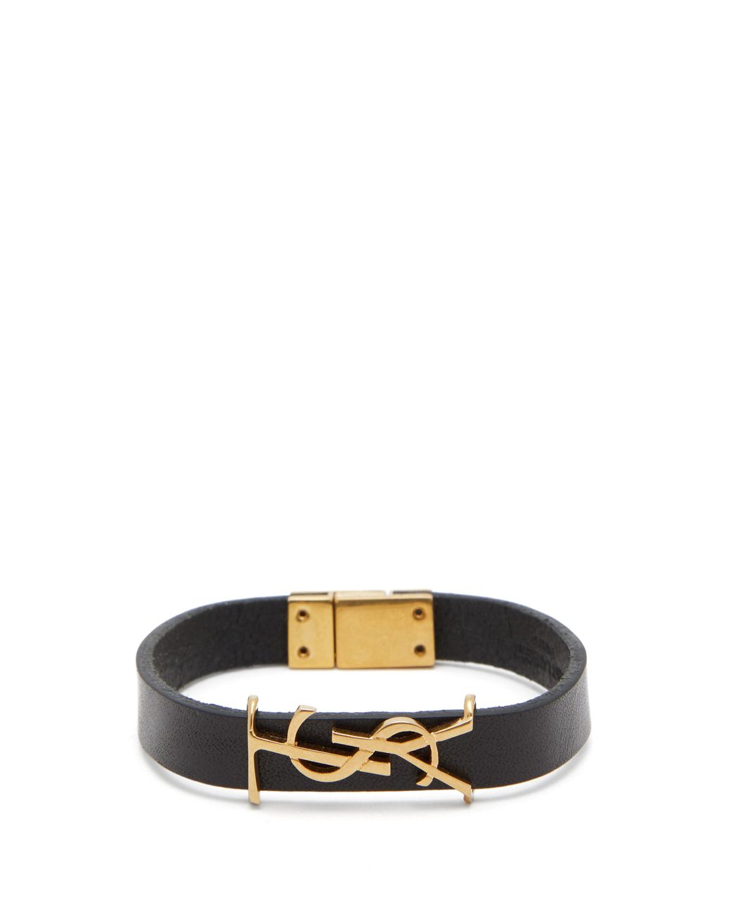 Saint Lau Ysl Monogram Plaque Leather Bracelet In Black For Saint Lau Ysl Monogram Plaque