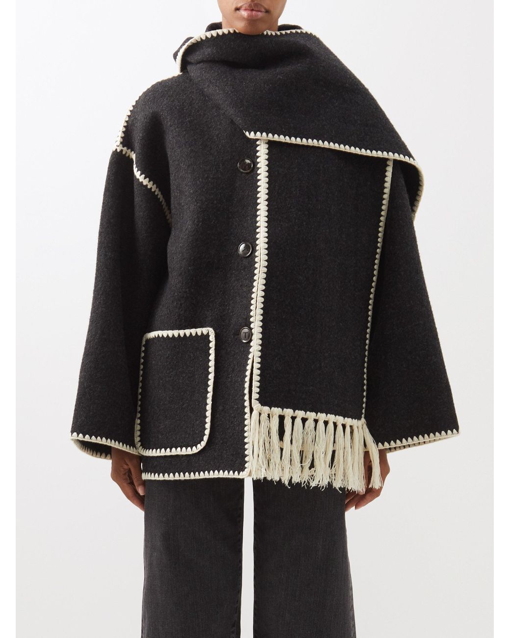 Totême Scarfneckline Felt Jacket in Dark Grey (Black) Lyst