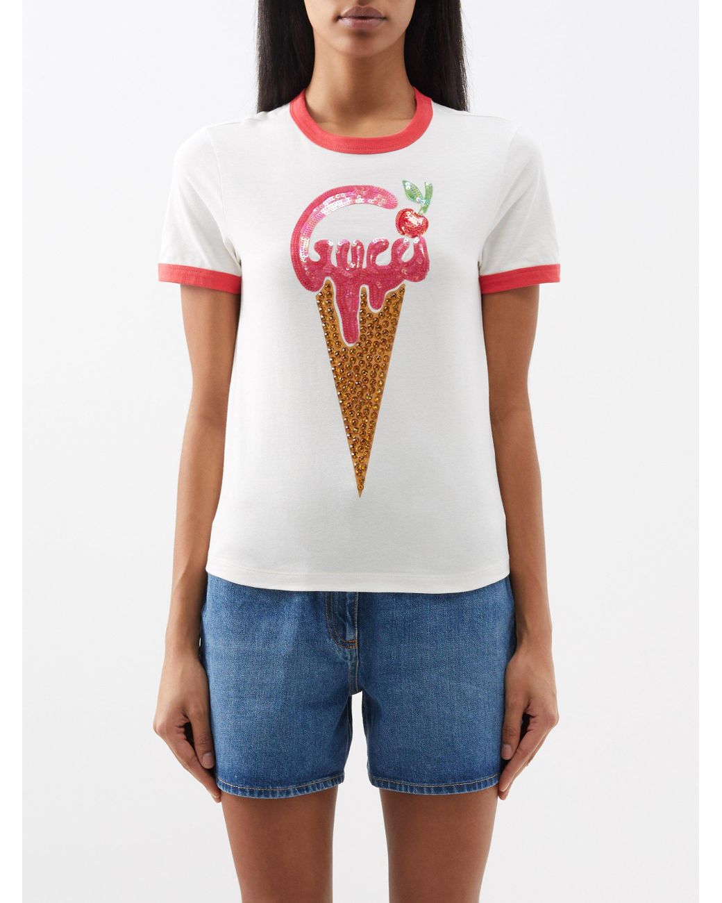 Gucci アイスクリームスパンコール コットンtシャツ ホワイト | Lyst