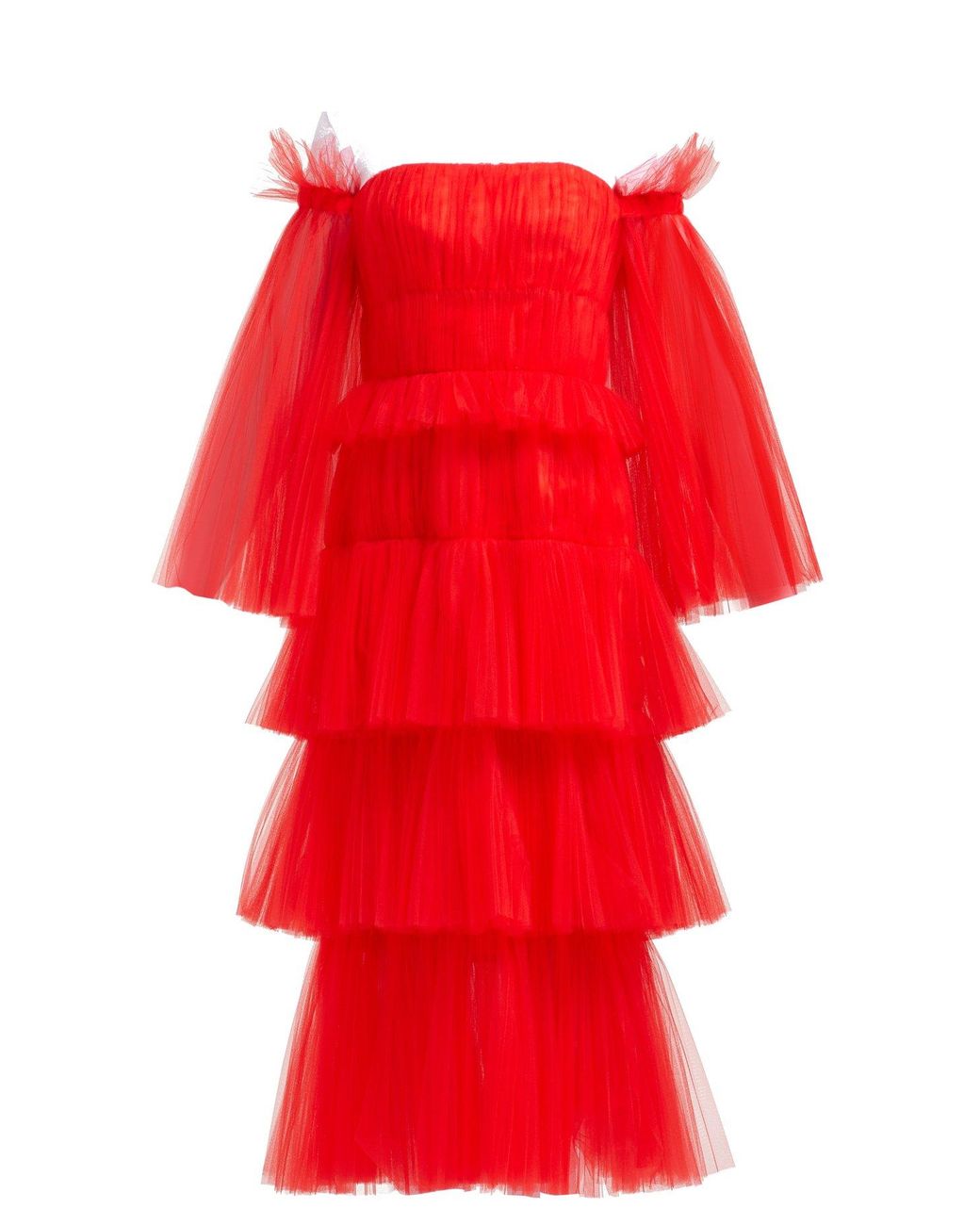 Carolina Herrera Off The Shoulder Tiered Tulle Midi Dress | Lyst