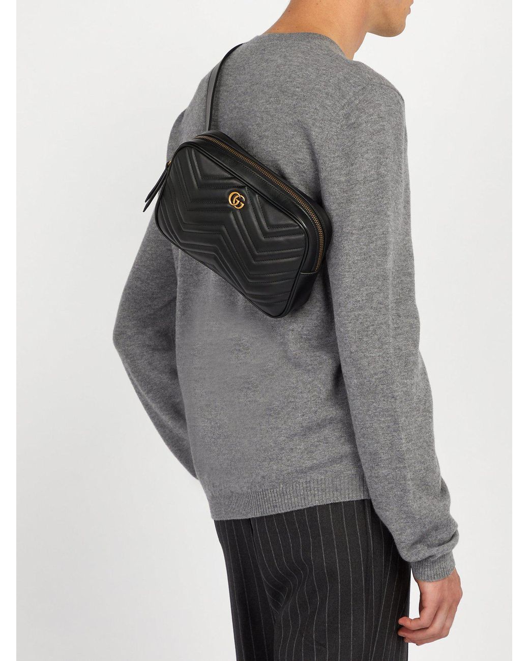 krak anspore Åben Gucci Gg Marmont Quilted Leather Belt Bag in Black for Men | Lyst