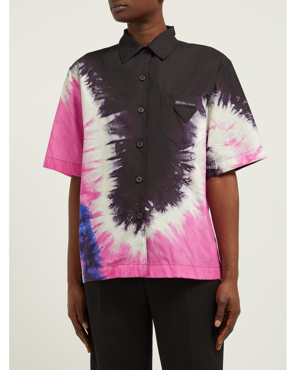 Prada Tie-dye Collared Cotton-poplin Shirt in Nero+Pink (Black) | Lyst