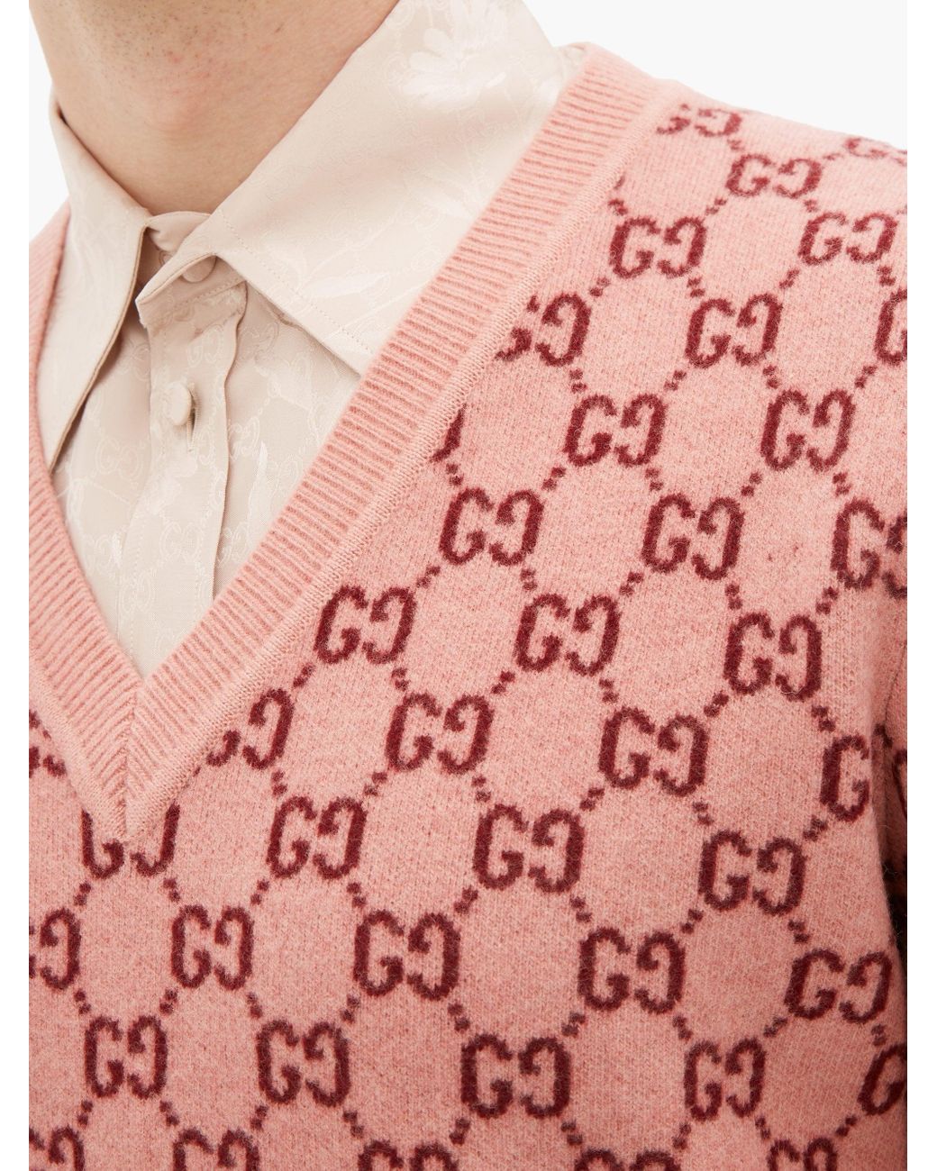 メンズ Gucci GGウールカシミア Vネックセーター ピンク | Lyst
