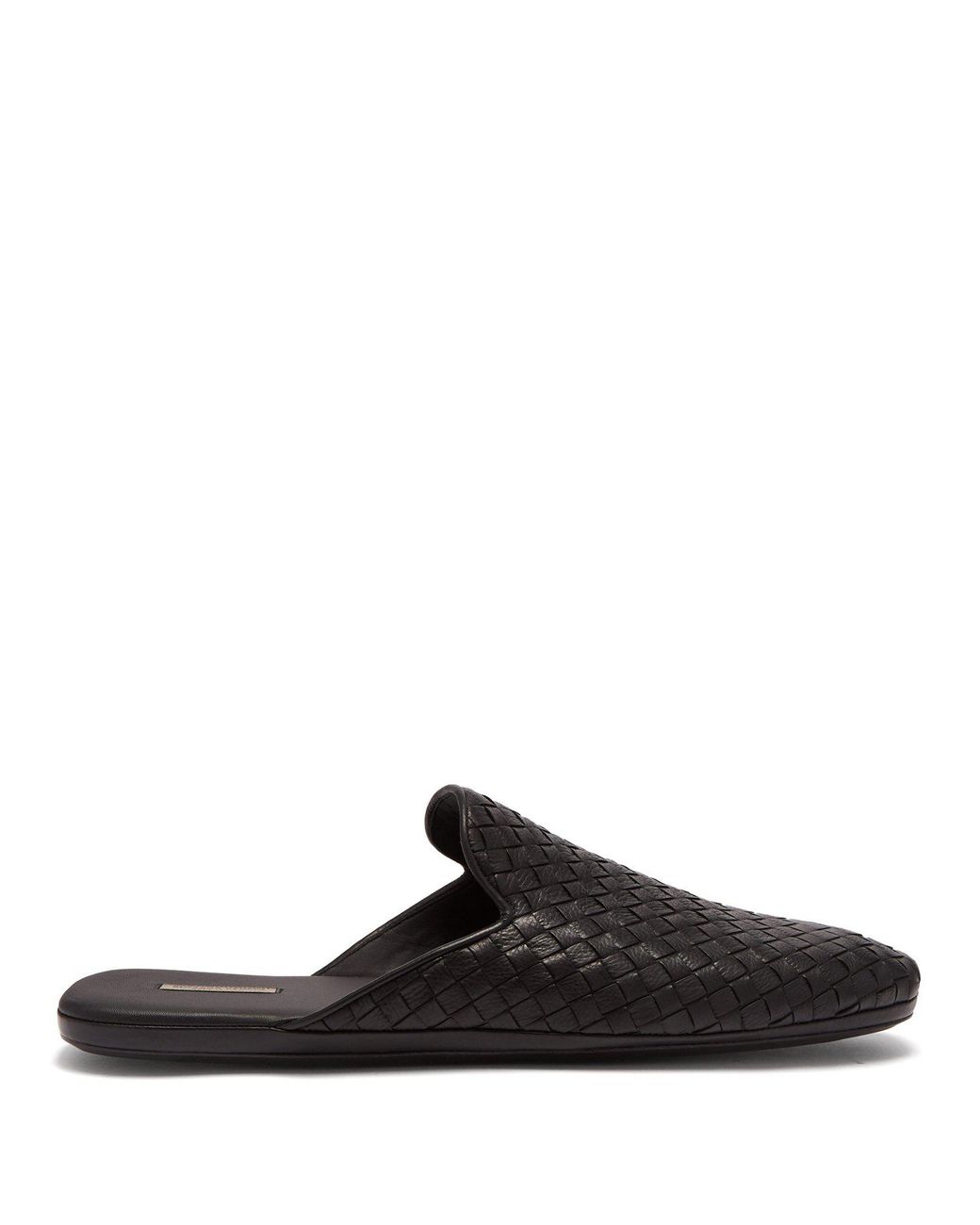 Bottega Veneta Intrecciato Backless Leather Slipper Shoes in Black