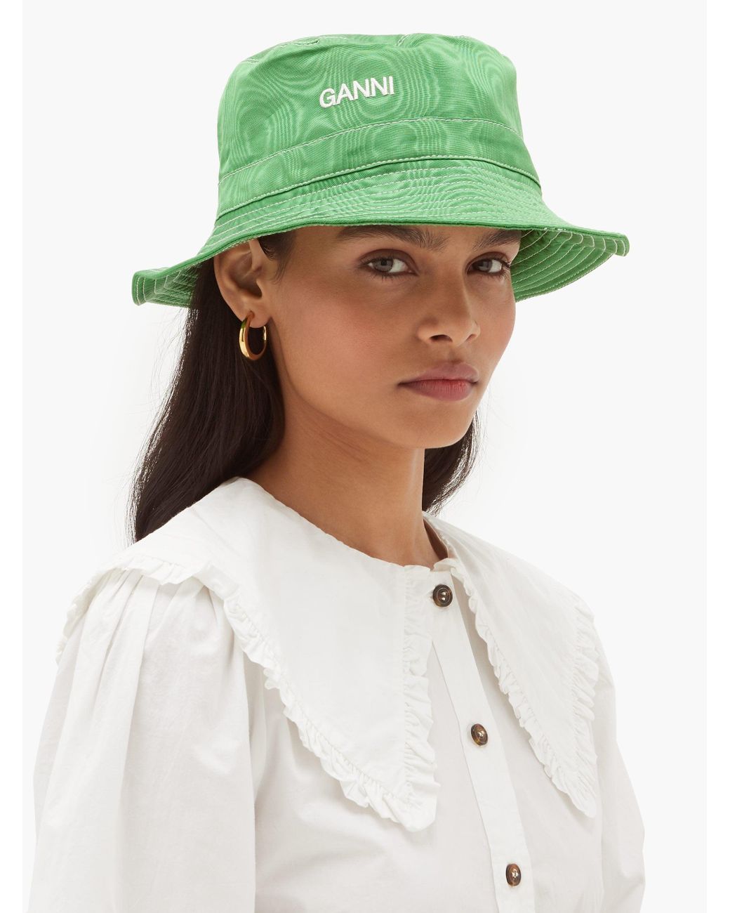 Ganni Logo-embroidered Moiré Bucket Hat in Green | Lyst