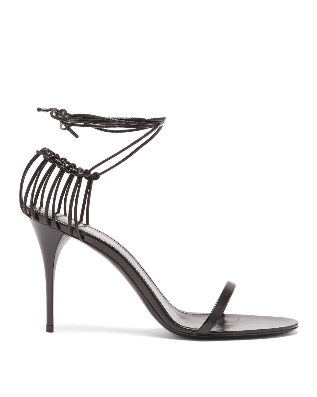 Saint Laurent Lexi Wraparound Cage-heel Leather Sandals in Black | Lyst