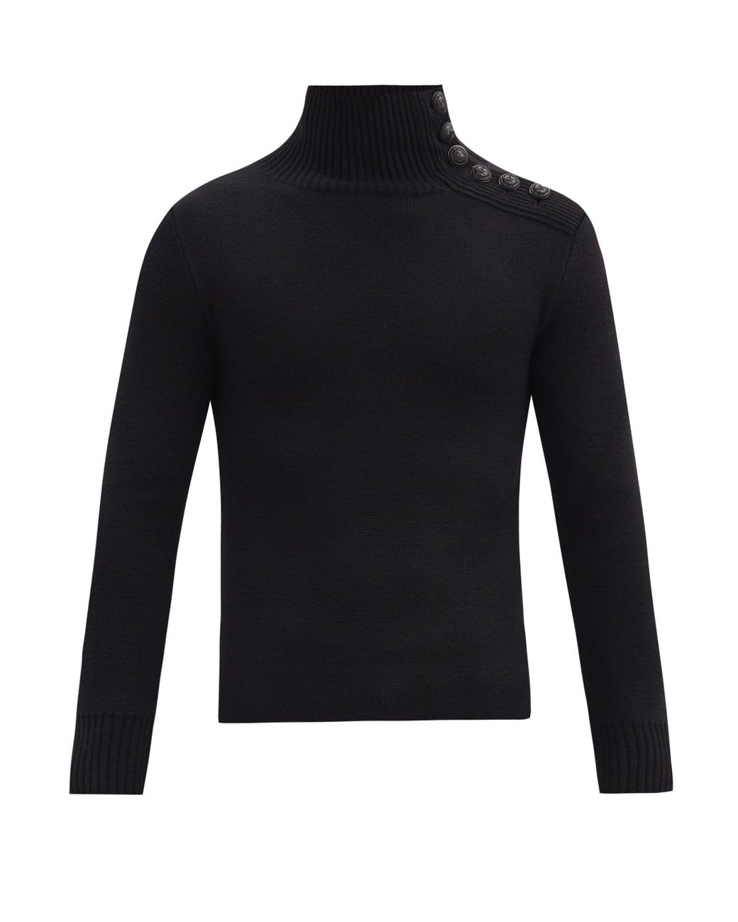 Paco Rabanne Buttoned High-neck Wool Sweater in Black for Men - Lyst