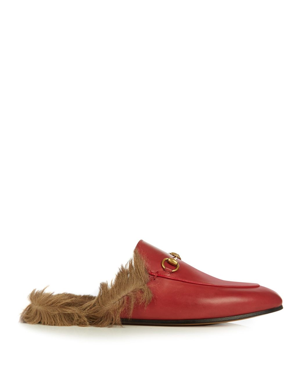 Gucci Princetown Fur-Lined Leather Loafers in Red | Lyst