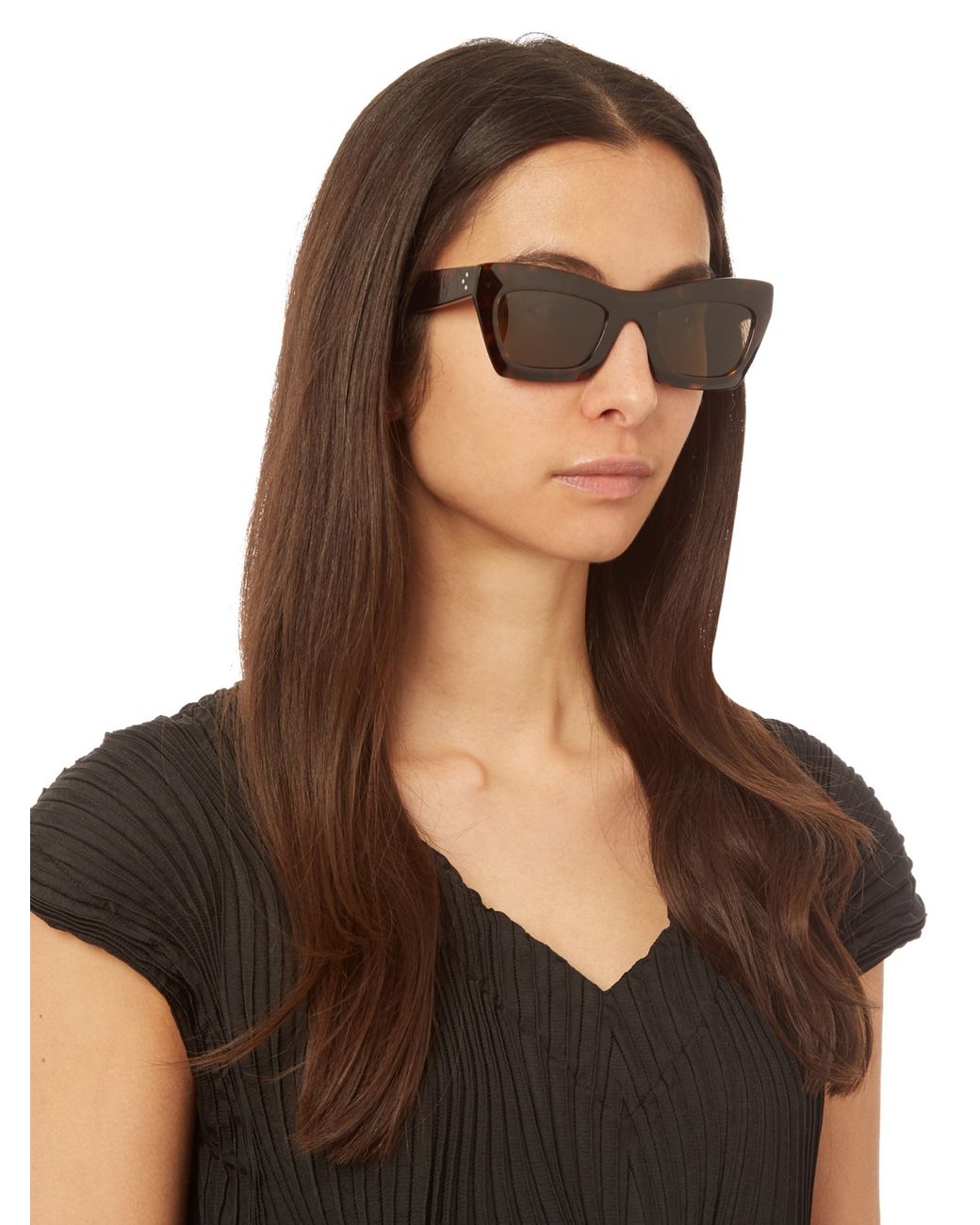 Celine Eva Rectangle-frame Sunglasses in Brown | Lyst