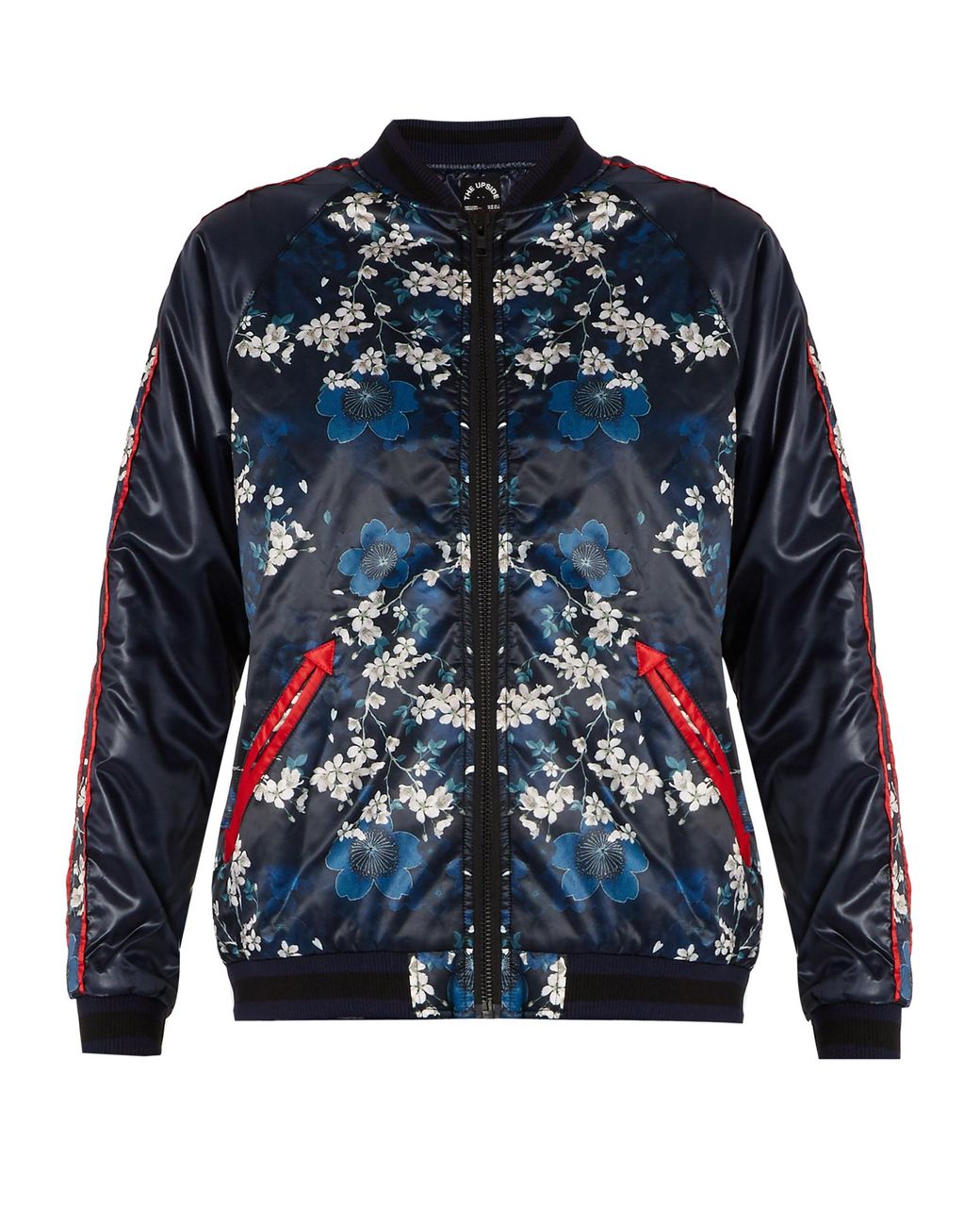 The Upside Satin Cherry Blossom-print Bomber Jacket in Blue | Lyst