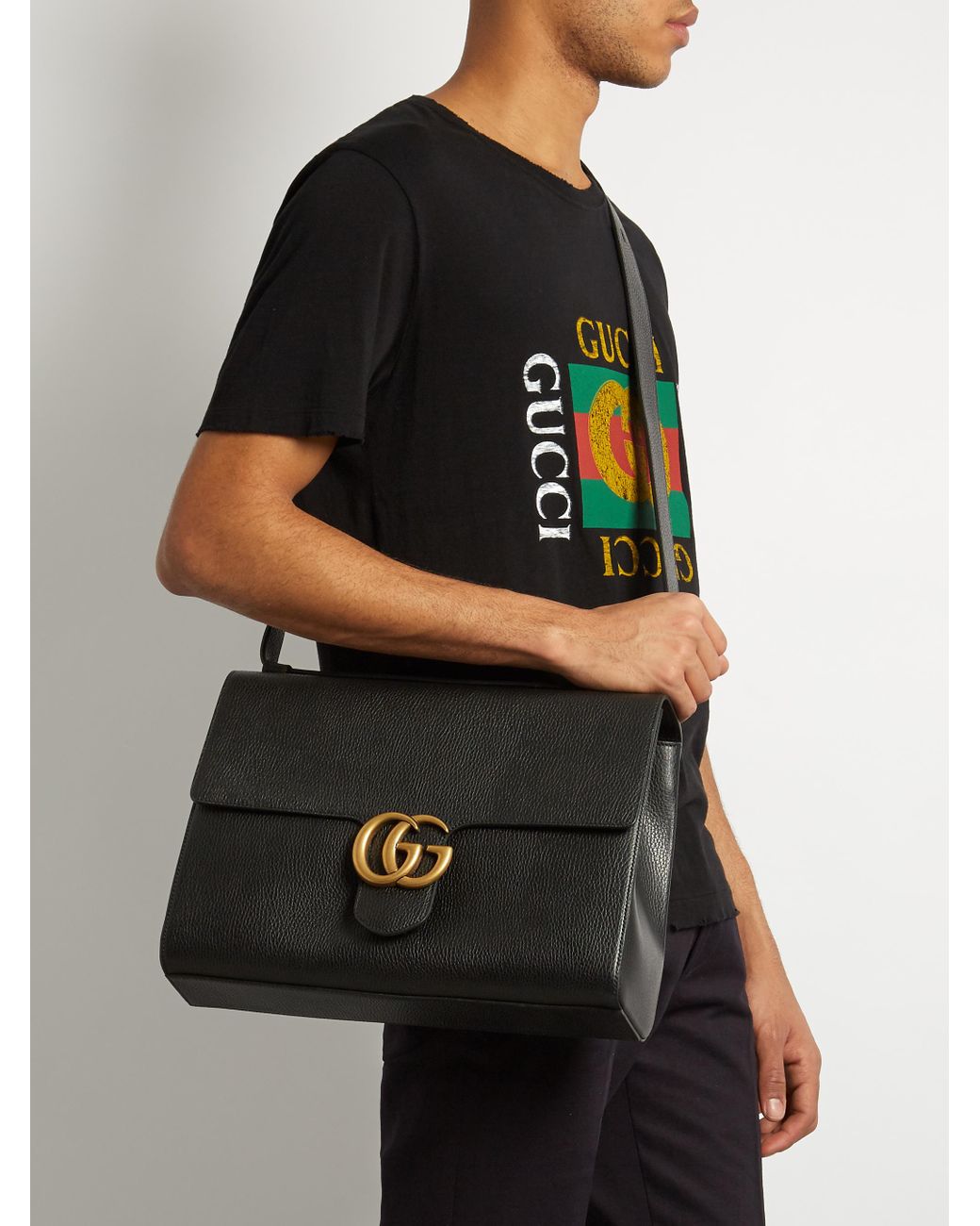 Gucci Gg Marmont Grained-leather Messenger Bag in Black for Men | Lyst