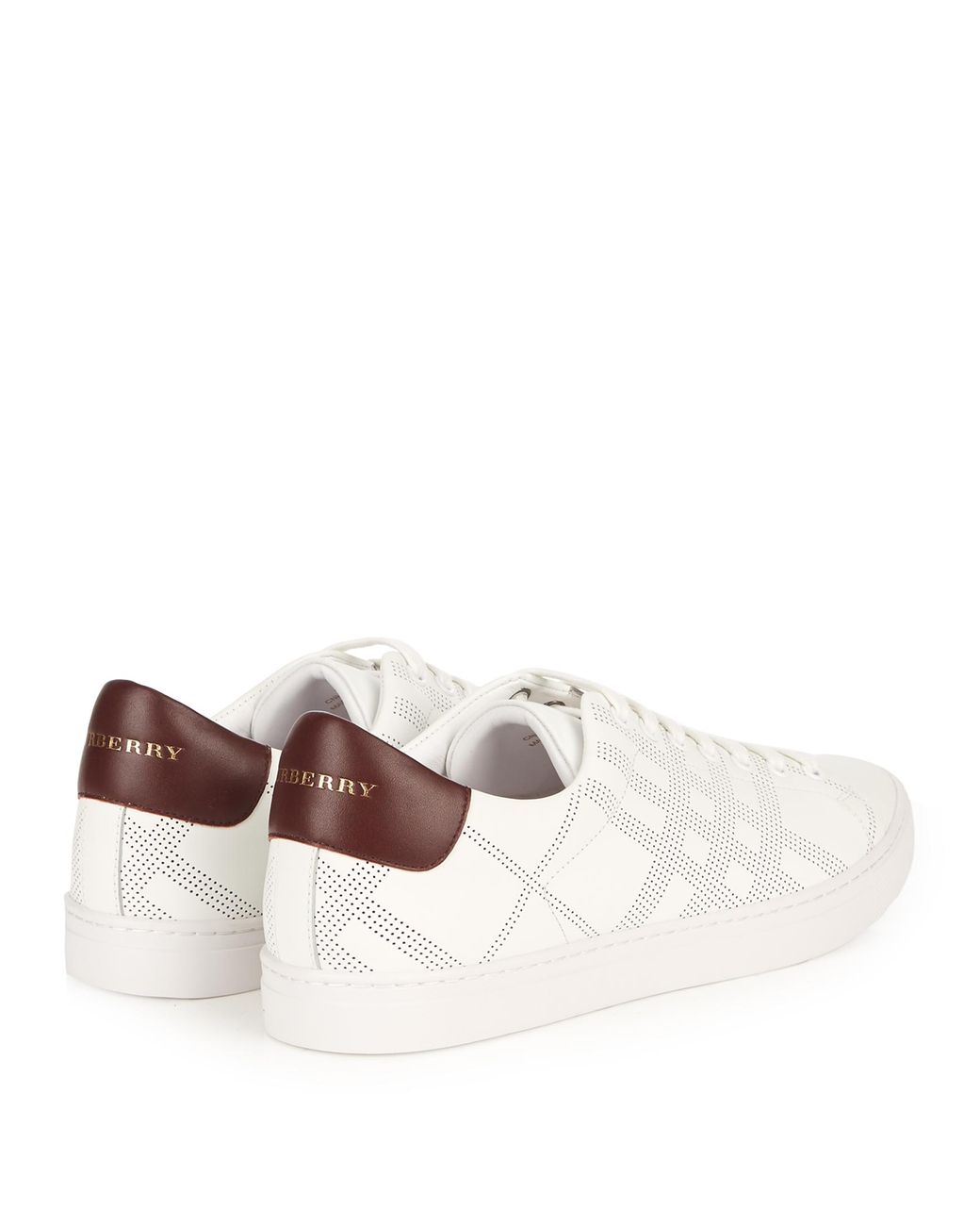 Burberry Albert Perforated-check Low-top Leather Trainers in White for Men  | Lyst