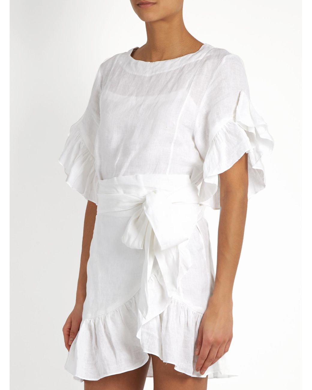 synder Mirakuløs teenager Étoile Isabel Marant Delicia Ruffled Linen Mini Dress in White | Lyst