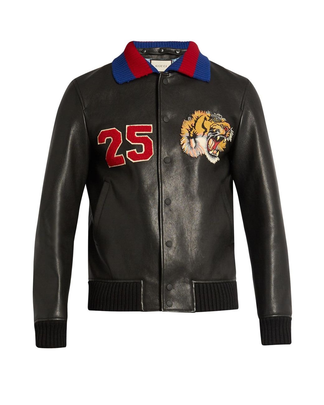 Gucci Tiger-appliqué Leather Bomber Jacket in Black for Men