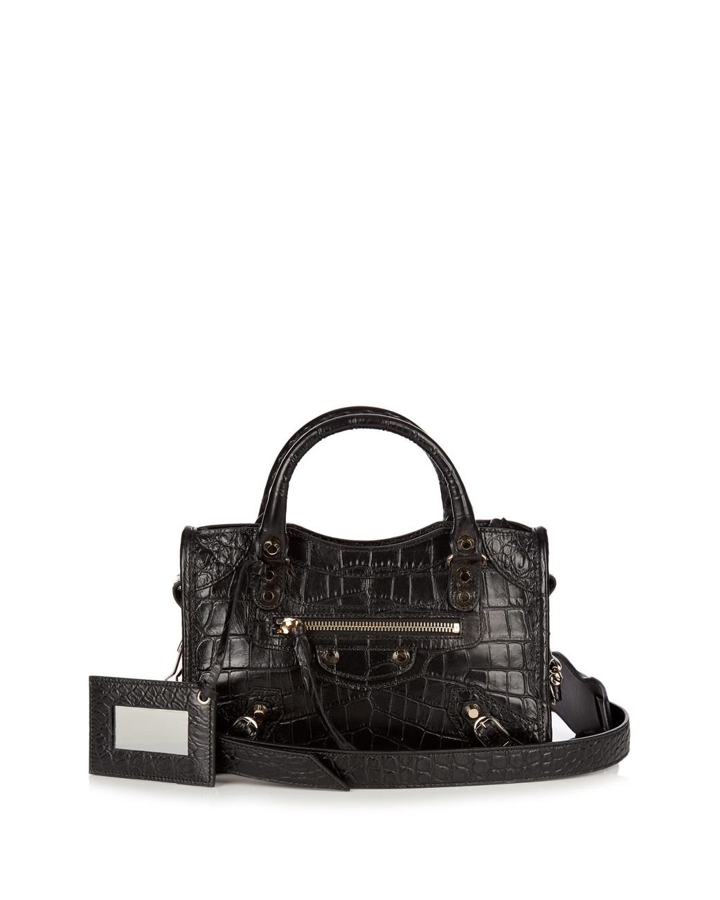 Balenciaga Classic City Mini Crocodile-effect Leather Bag in Black | Lyst