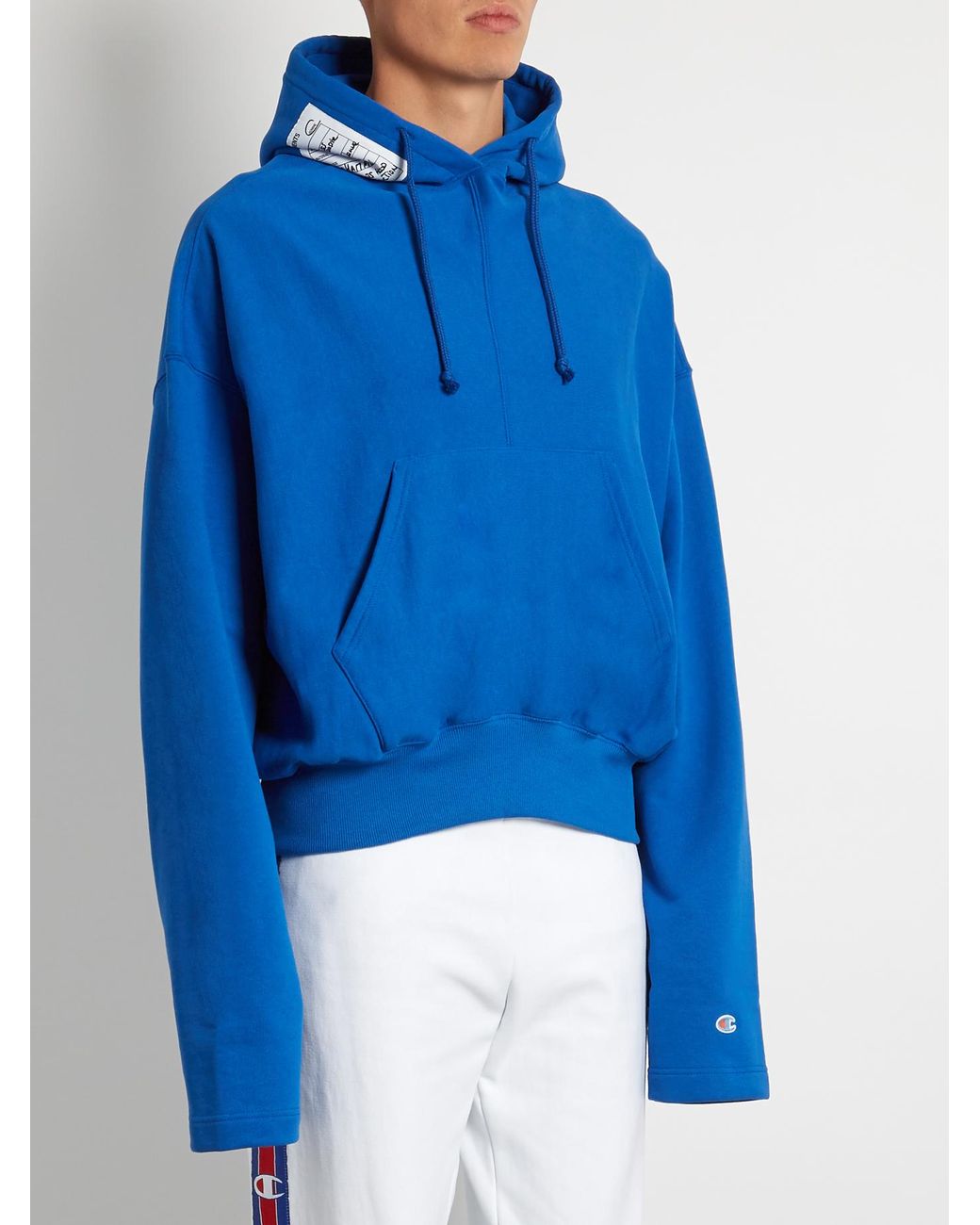 Vetements X Champion Hooded Oversized Sweatshirt in Blue for Men