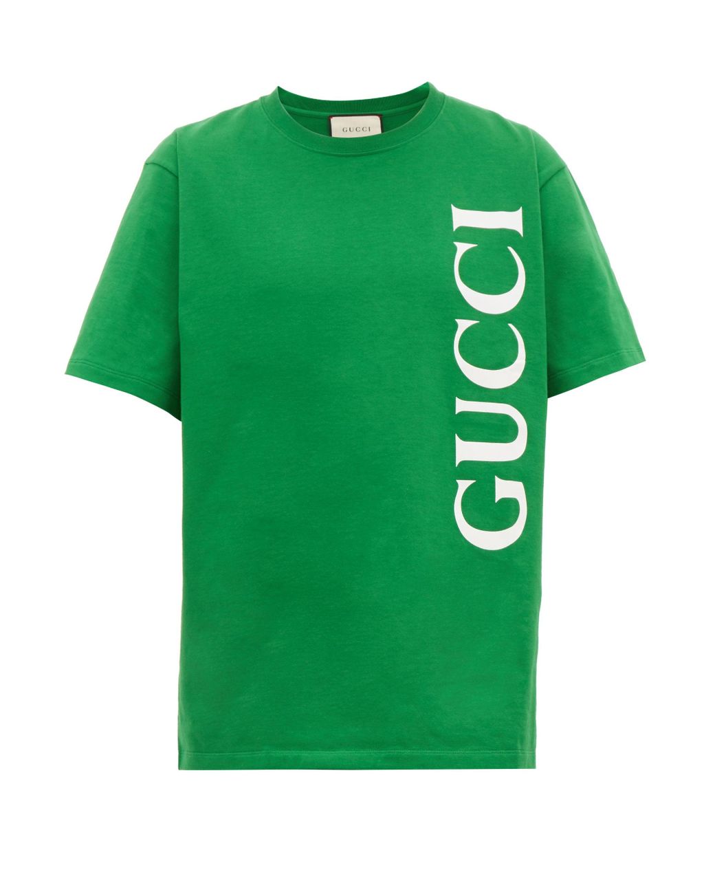 Gucci Vertical Logo Cotton T-shirt in Green for Men - Lyst