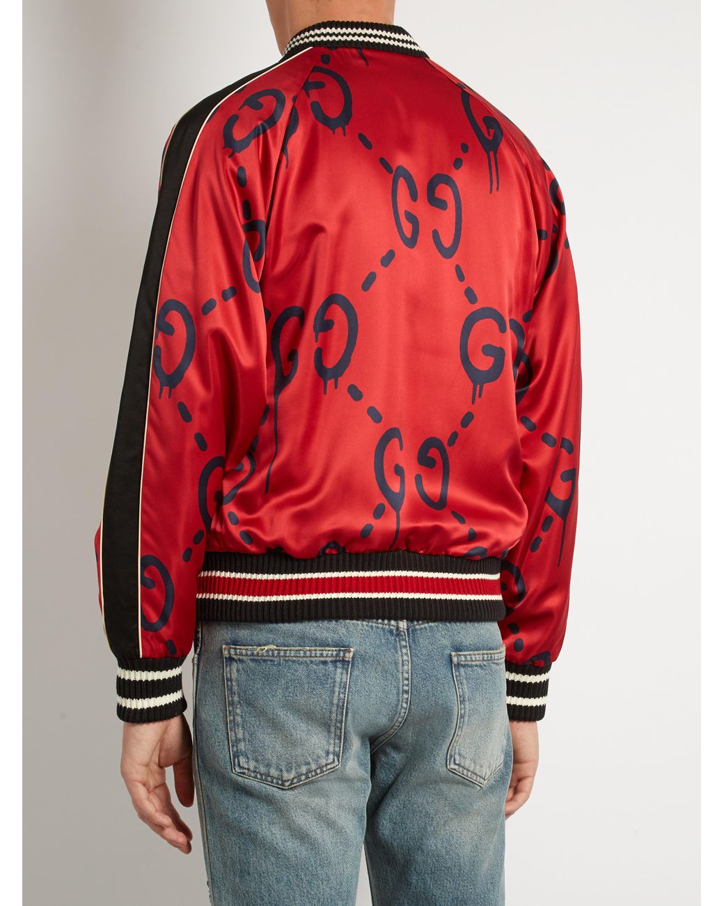 Gucci Ghost-print Satin Duchesse Bomber Jacket in Red for Men | Lyst