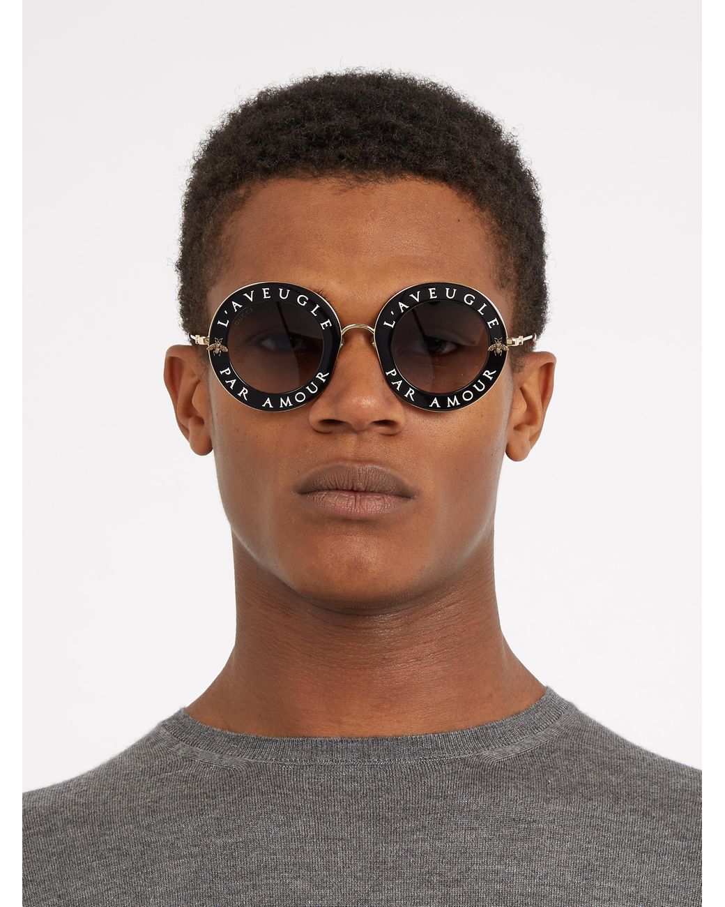 Gucci L'aveugle Par Amour Round-frame Sunglasses in Black for Men | Lyst  Canada