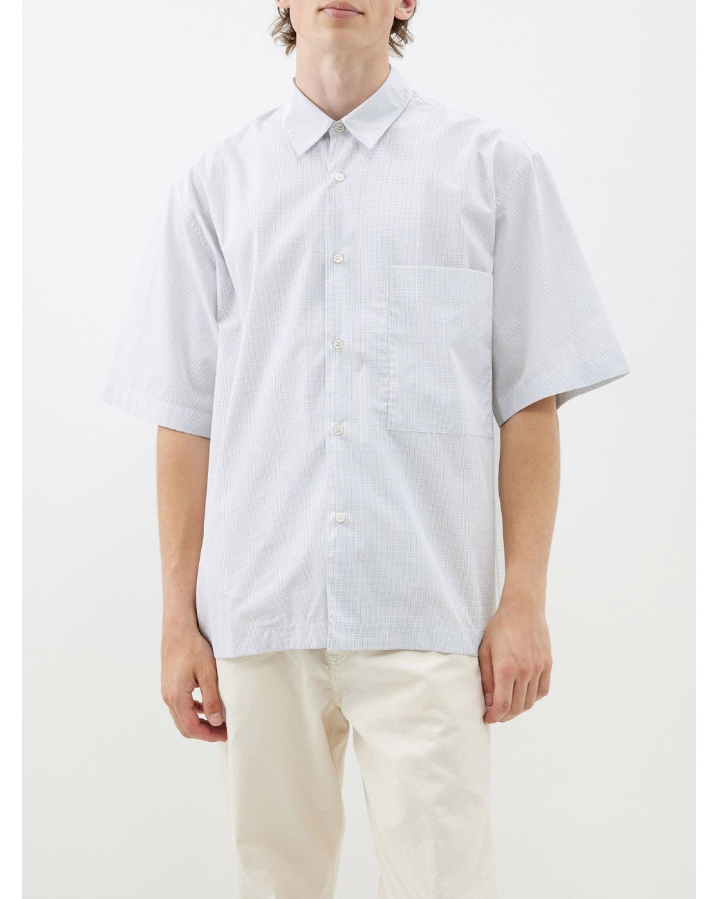 Studio Nicholson Pete Grid-print Cotton-poplin Shirt in White for