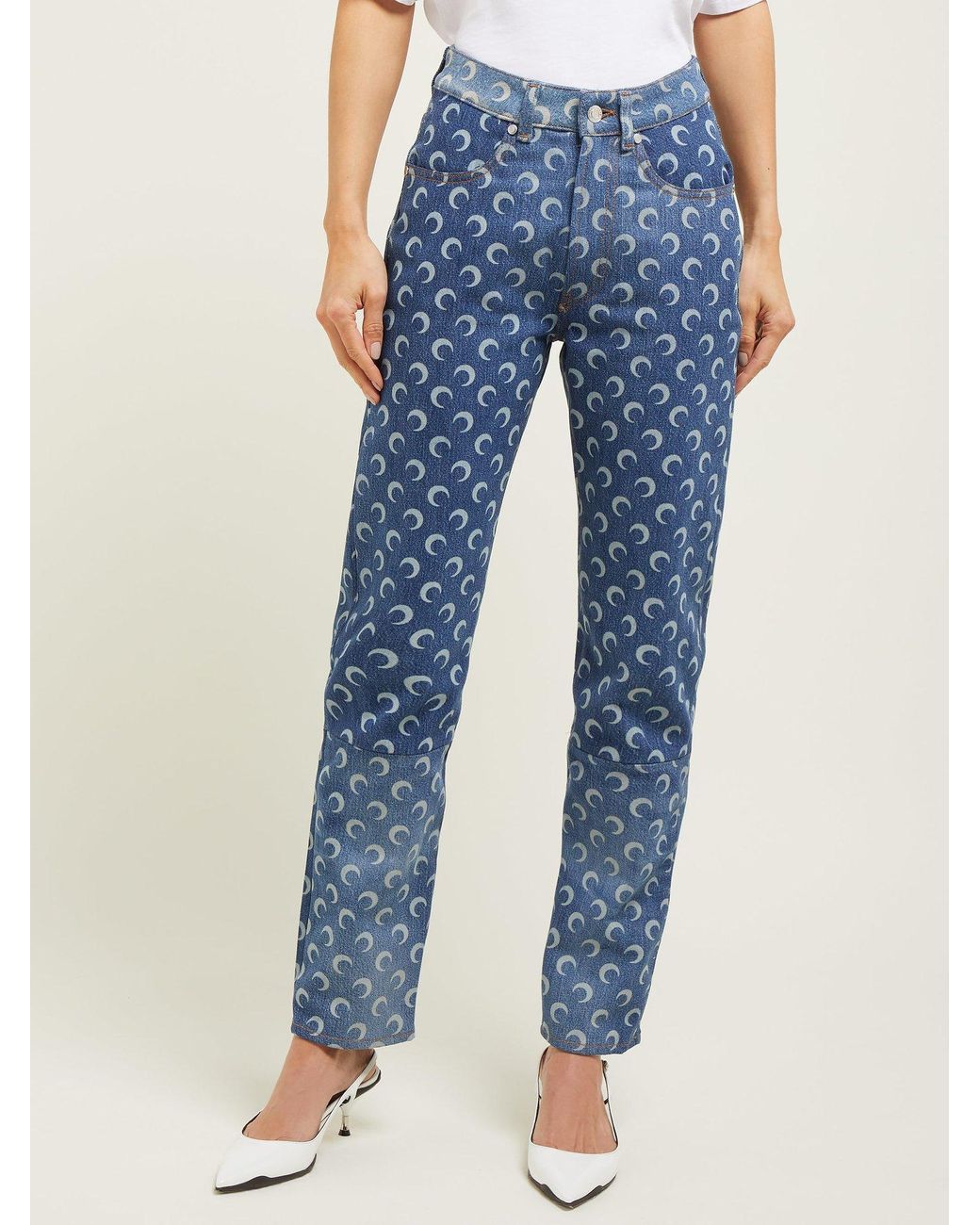 Marine Serre Crescent Moon Patterned Jeans in Blue | Lyst Canada