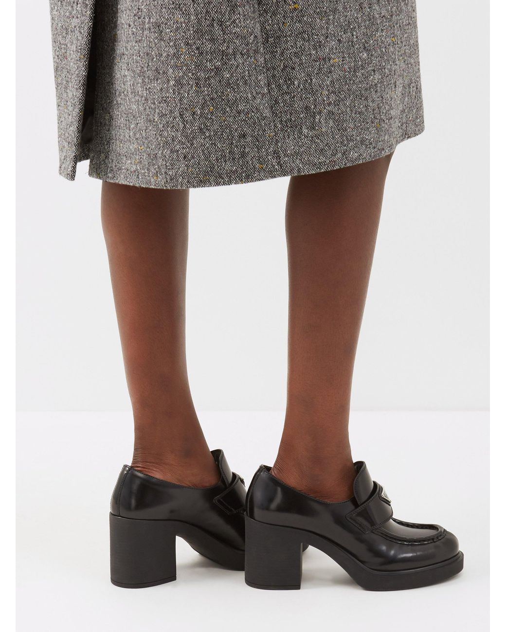 Prada Chocolate Flow Block-heel Loafers in Black | Lyst UK