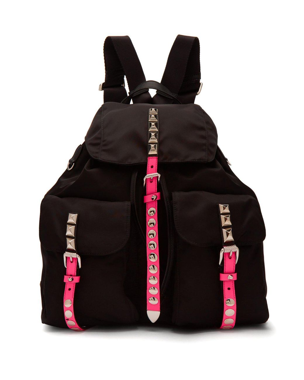 Prada New Vela Studded Nylon Backpack in Black Lyst