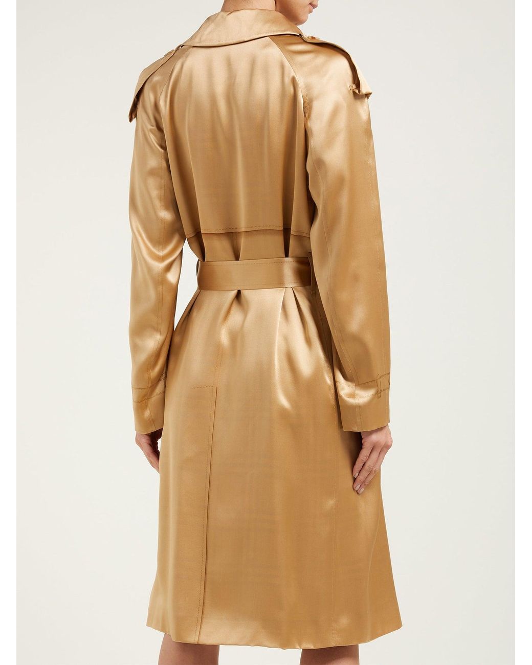 Burberry Double-breasted Silk-satin Trench Coat in Natural | Lyst