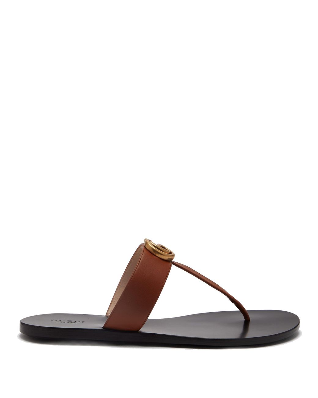 Gucci GG Marmont T-bar Leather Sandals in Tan (Brown) - Lyst