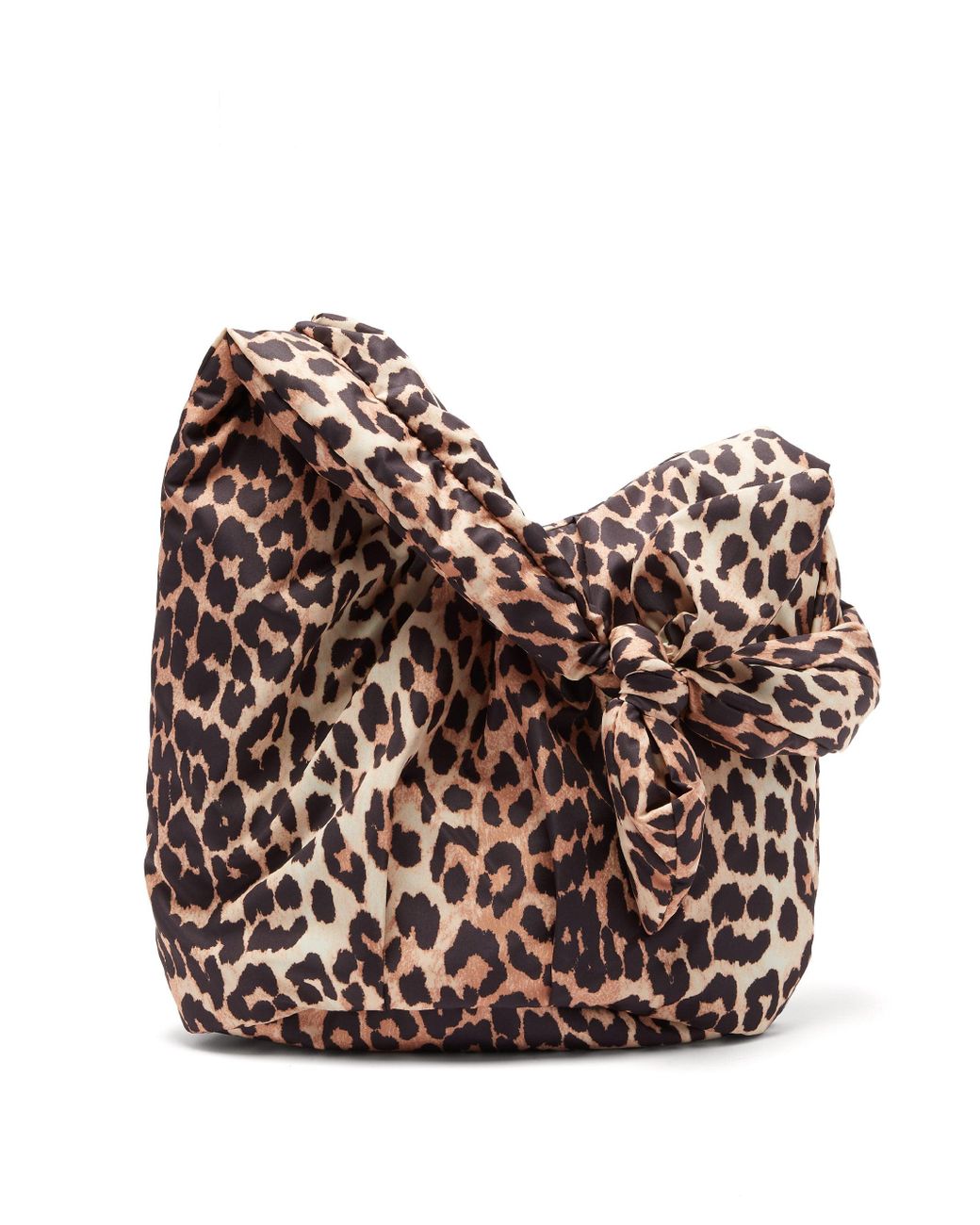 Ganni Knotted Leopard-print Padded Shoulder Bag in Brown | Lyst
