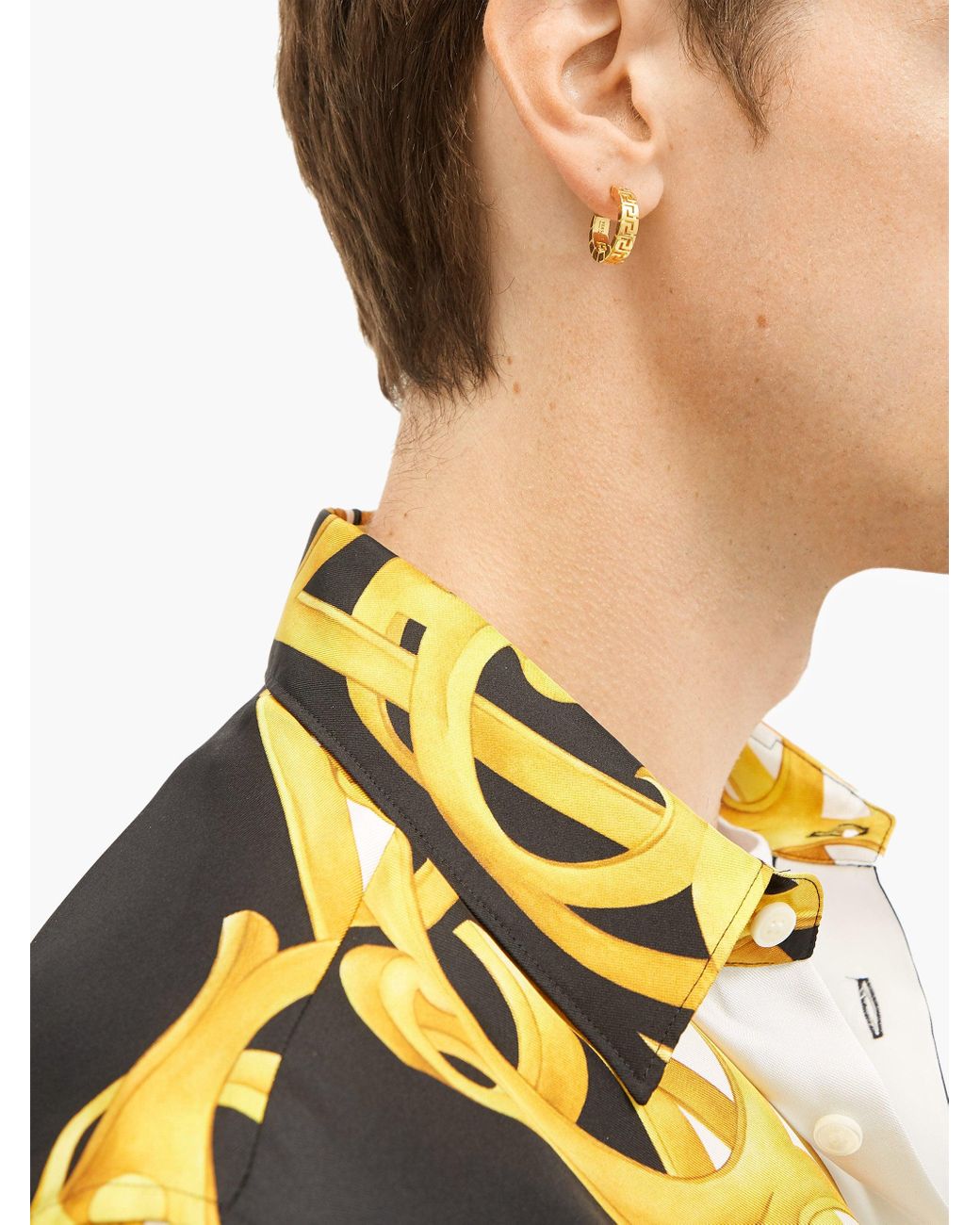 Versace Greca Hoop Earrings in Metallic for Men | Lyst