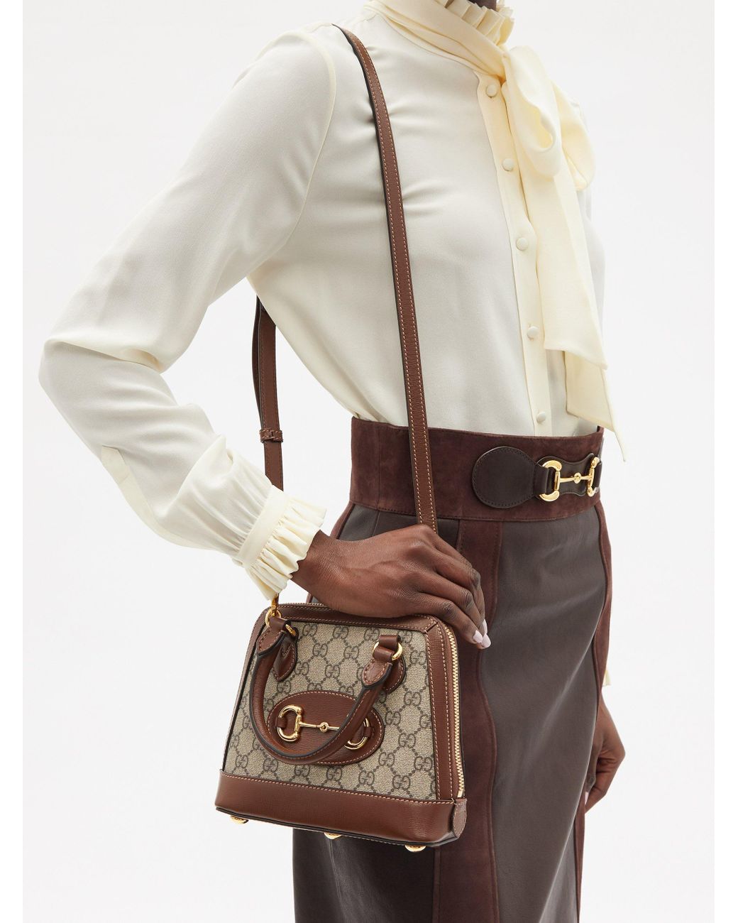 Horsebit 1955 Mini GG Canvas Shoulder Bag in Brown - Gucci
