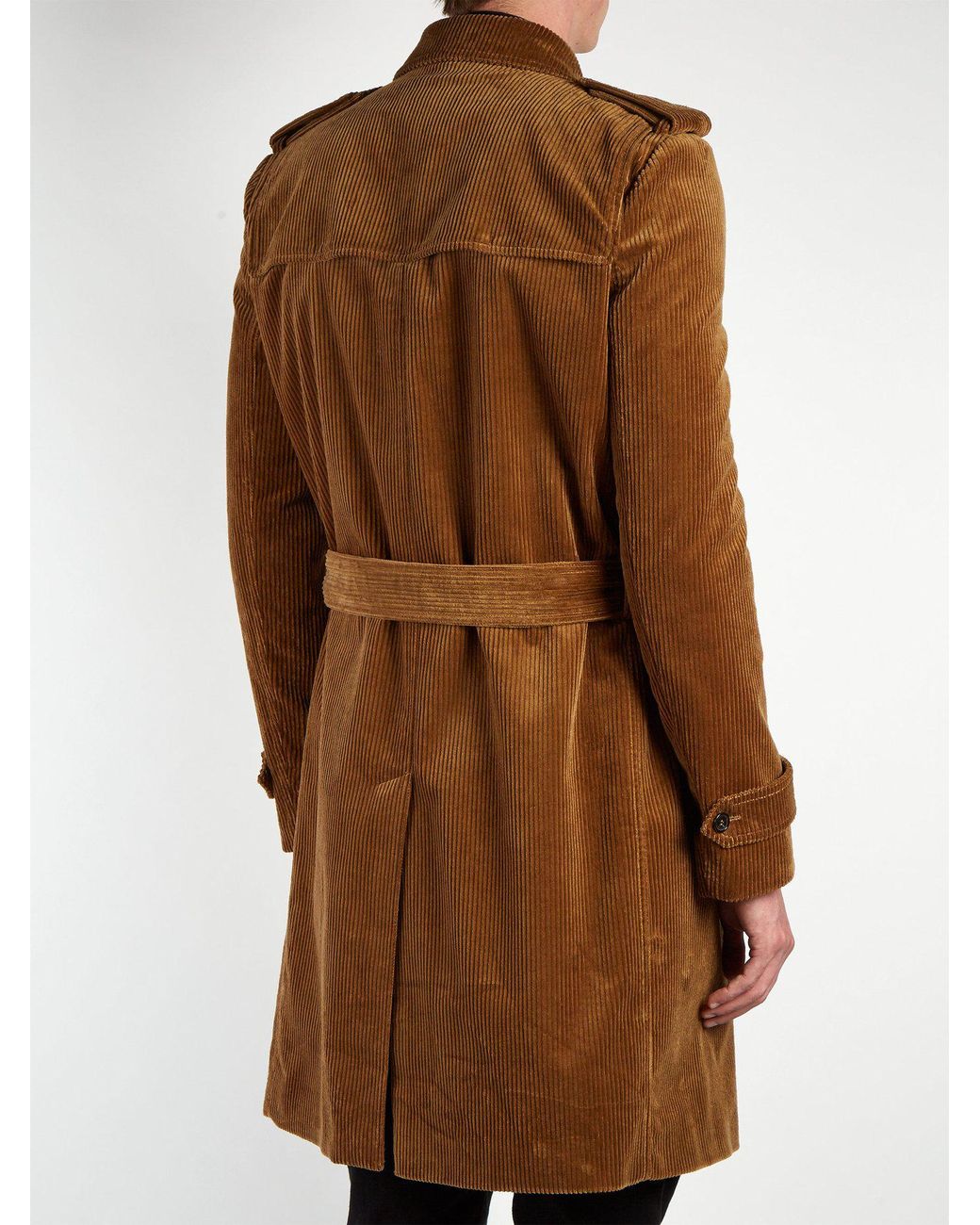 Saint Laurent Double Breasted Corduroy Trench Coat in Brown for Men | Lyst