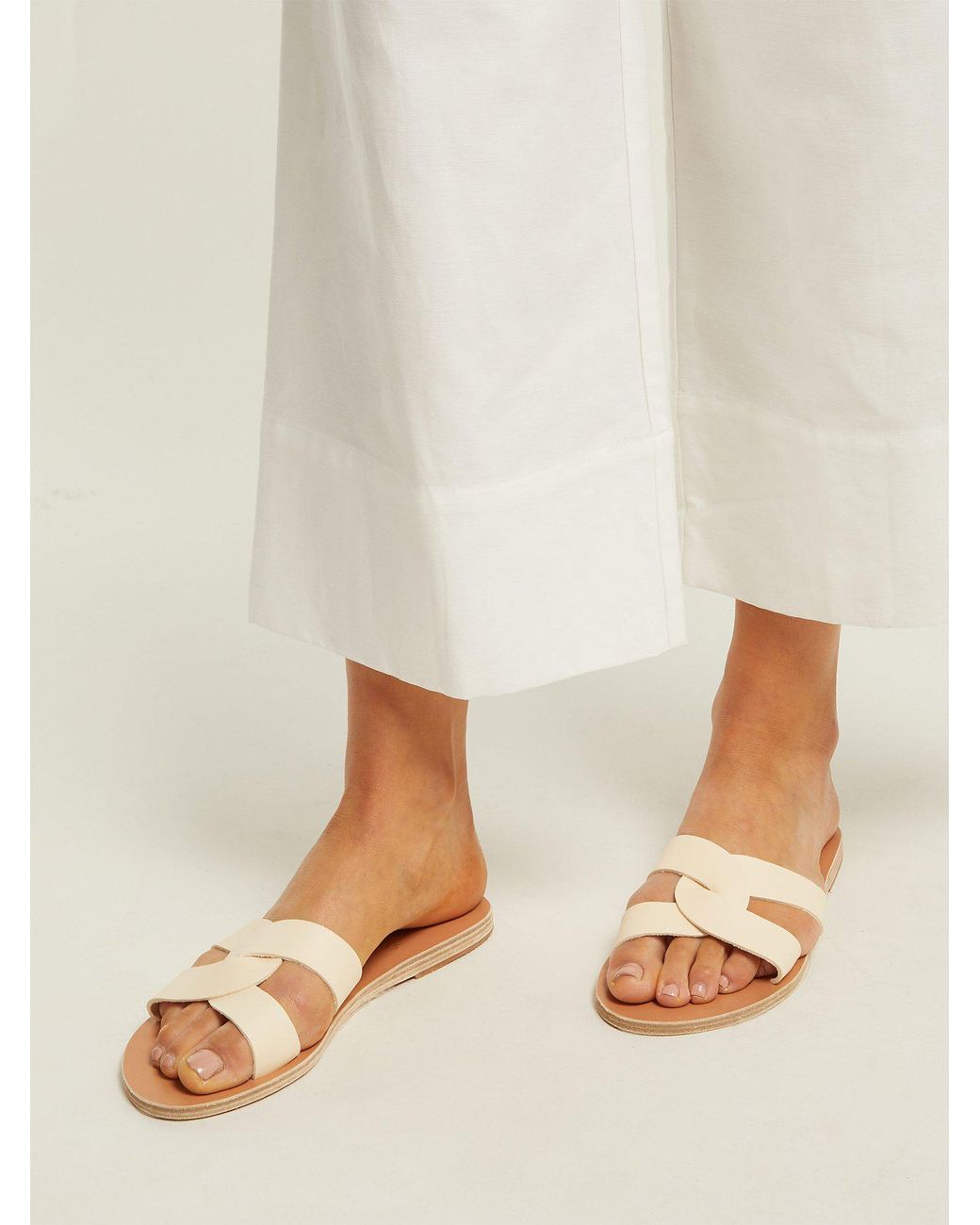 Ancient Greek Sandals Desmos Leather Slides in White | Lyst