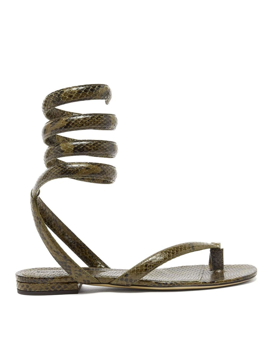 Bottega Veneta The Spiral Wraparound Snake-effect Leather Sandals in Brown