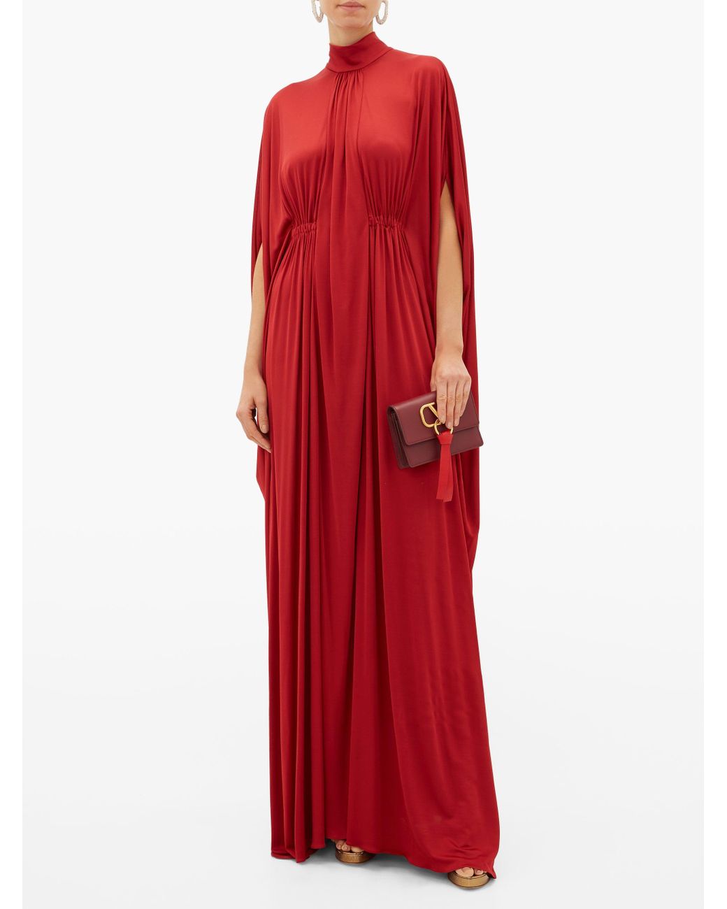 Valentino Cape Draped Satin Gown in Red | Lyst