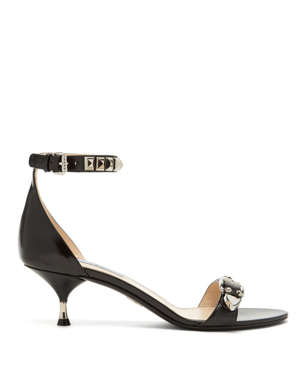 Prada Studded Leather Kitten-heel Sandals in Black | Lyst Australia