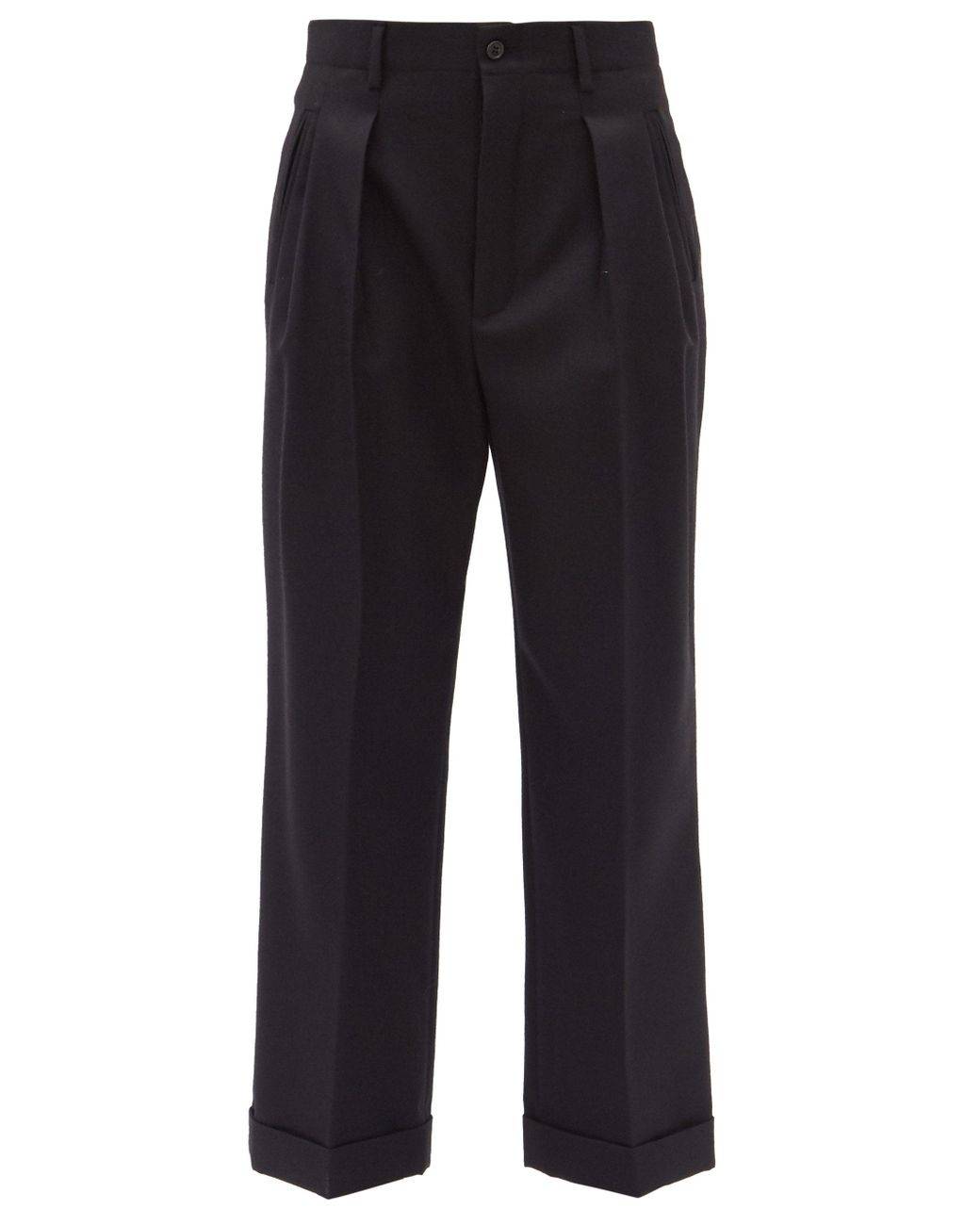 Saint Laurent Double-pleated Wool-gabardine Cropped Trousers in Black ...