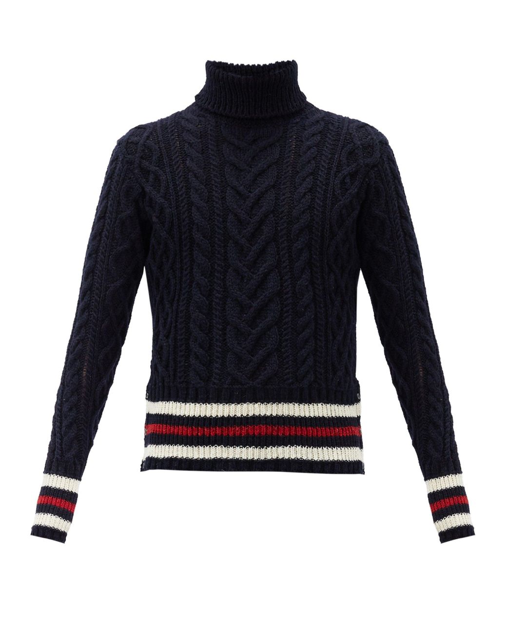 Thom Browne Striped Cable-knit Wool-blend Sweater in Navy (Blue) for ...