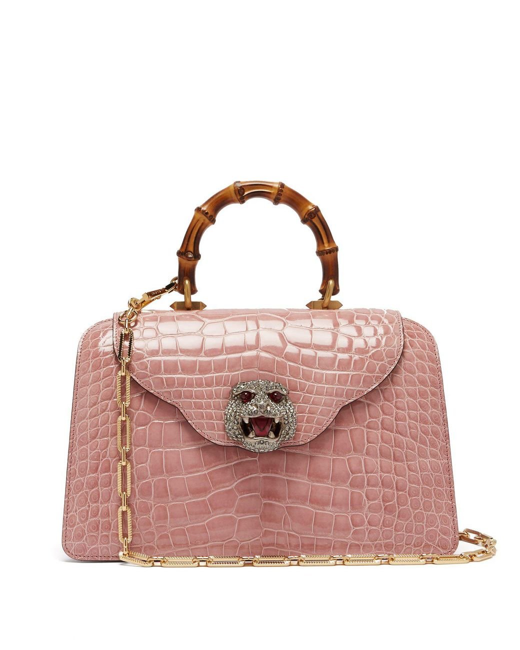 Gucci Thiara Bamboo Handle Crocodile Leather Bag in Pink | Lyst