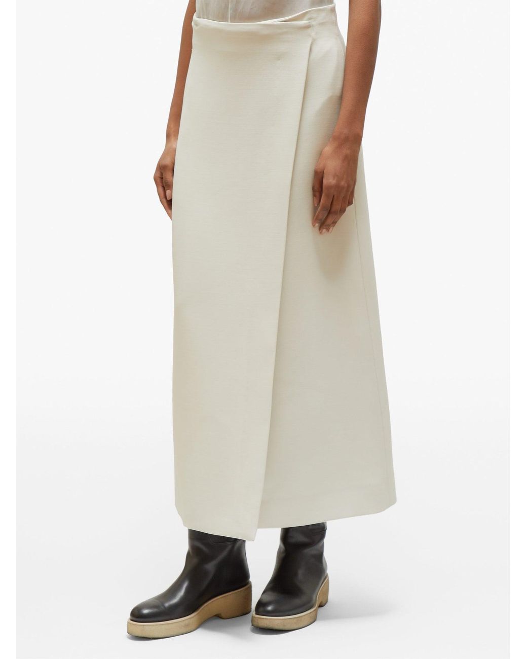 The Row Saio Wrap-front Wool-blend Midi Skirt in White | Lyst
