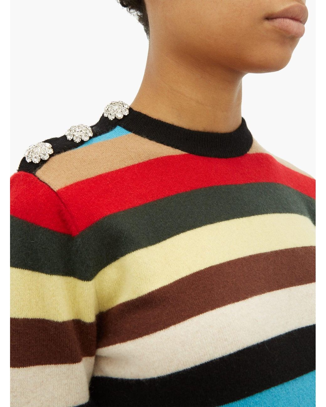Ganni Crystal Button Stripe Cashmere Sweater | Lyst