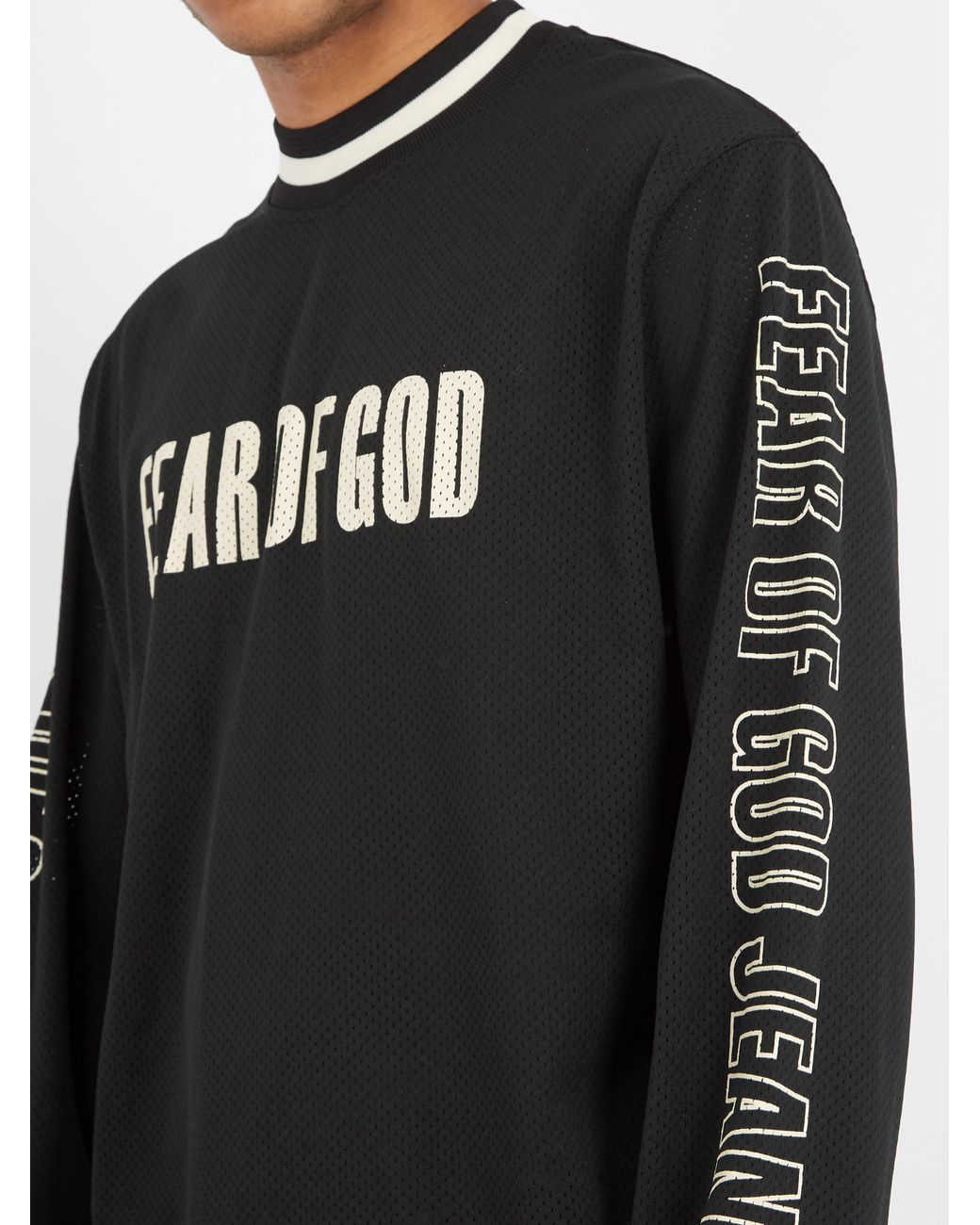 Fear Of God Long-sleeved Logo-print Mesh-jersey T-shirt in Black