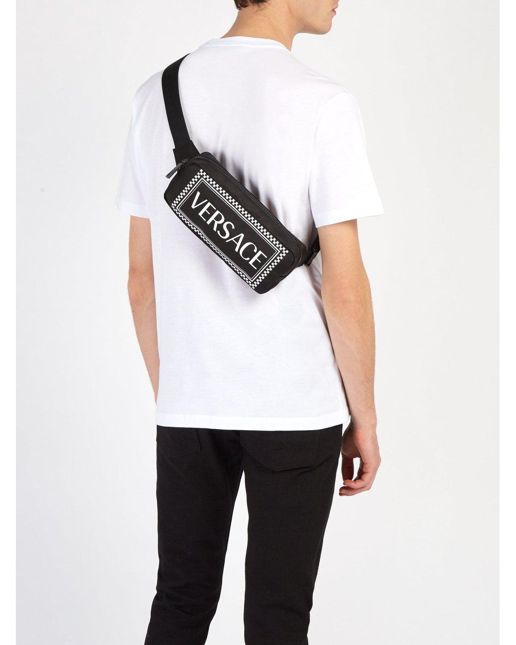 Versace Logo Print Nylon Belt Bag in Black for Men | Lyst