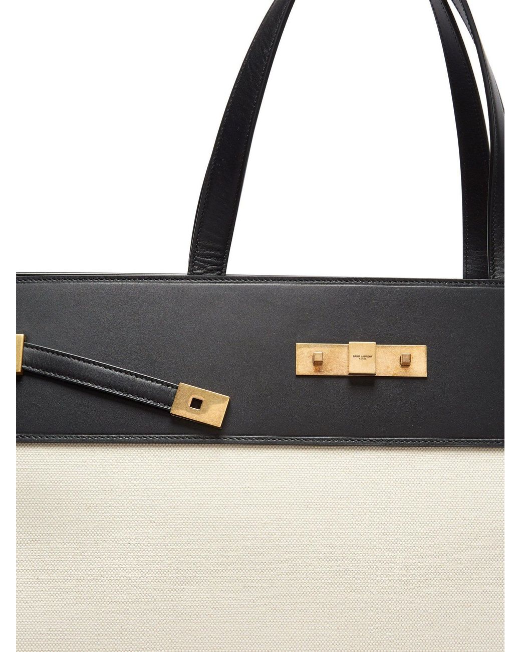 Saint Laurent canvas tote bag Black White Leather Cotton ref.262238 - Joli  Closet