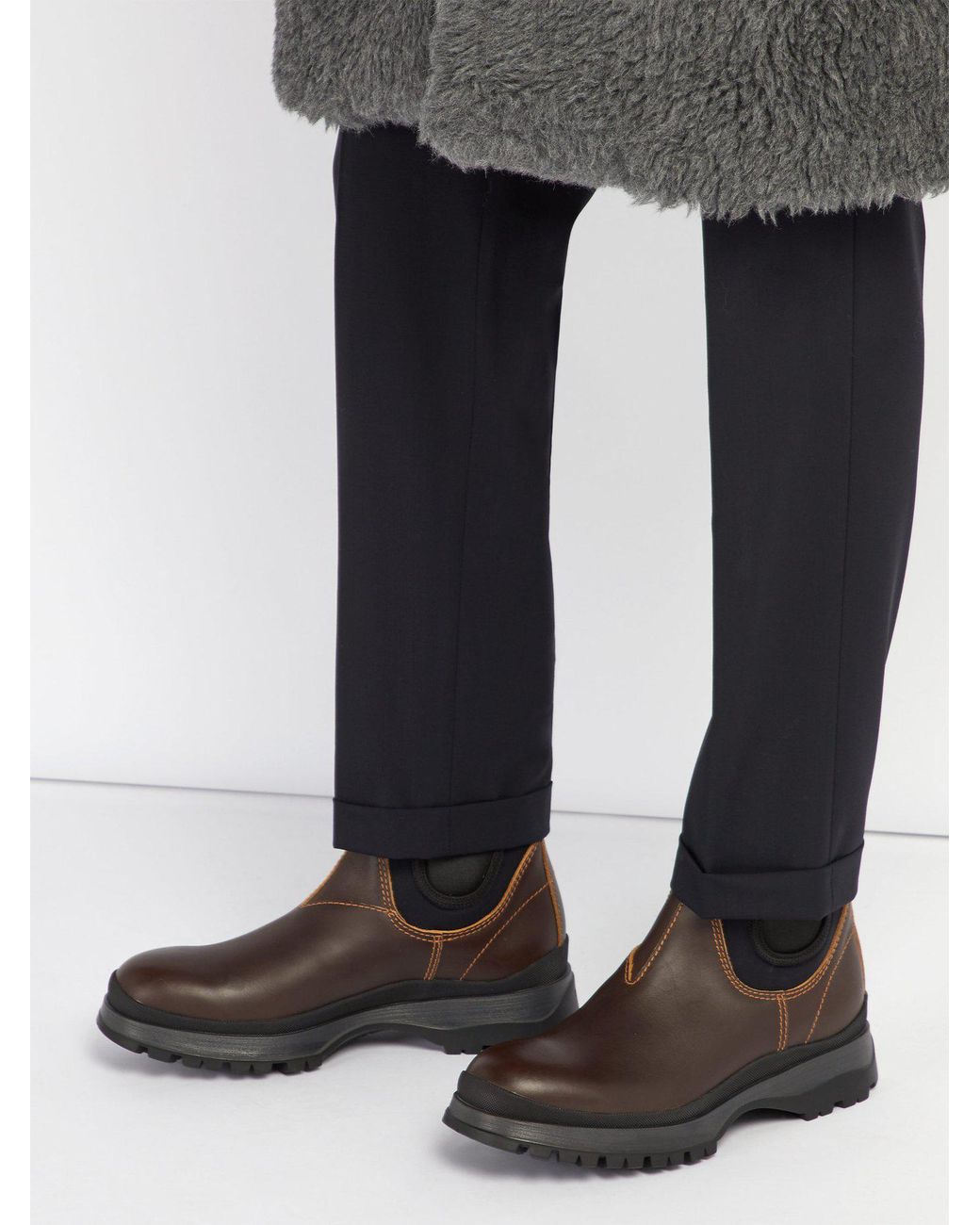 Prada Brixxen Neoprene-panelled Leather Chelsea Boots in Brown for Men |  Lyst